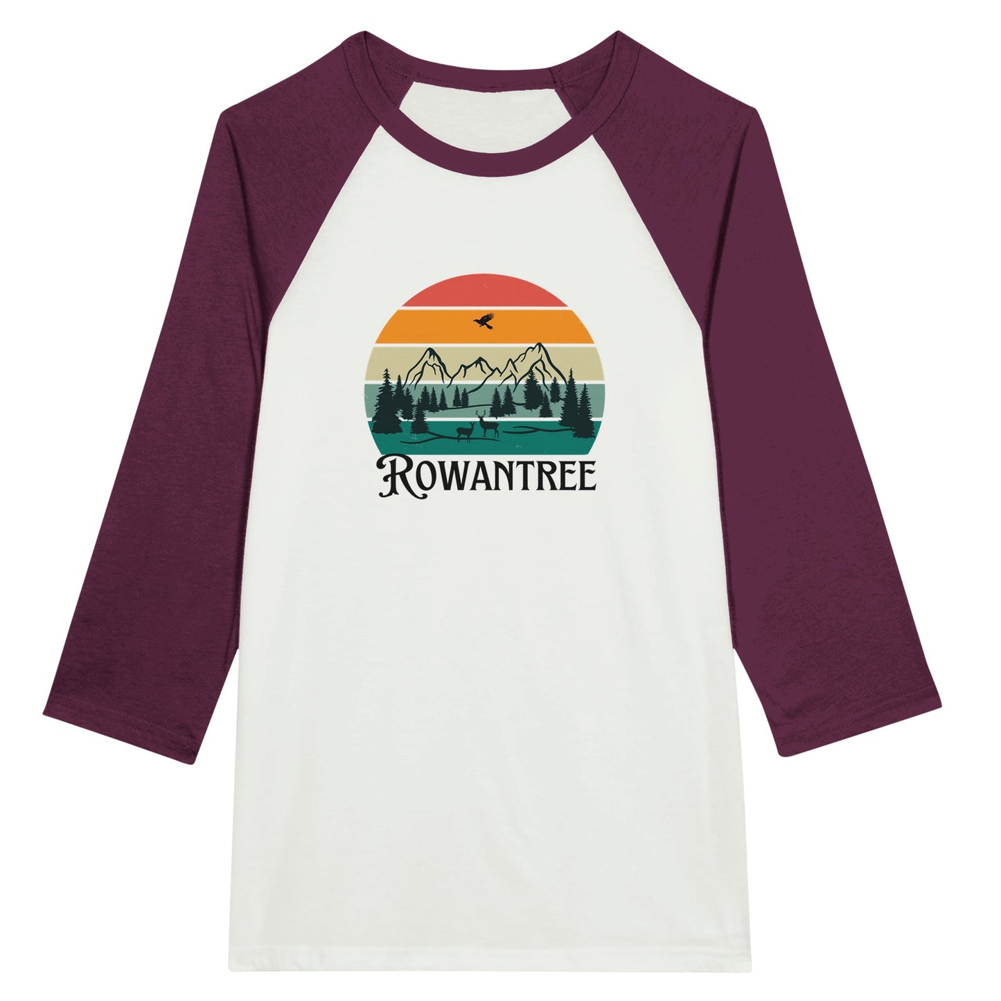 Rowantree Retro Unisex 3/4 sleeve Raglan T-shirt - Rowantree Clothing and Accessories Inc