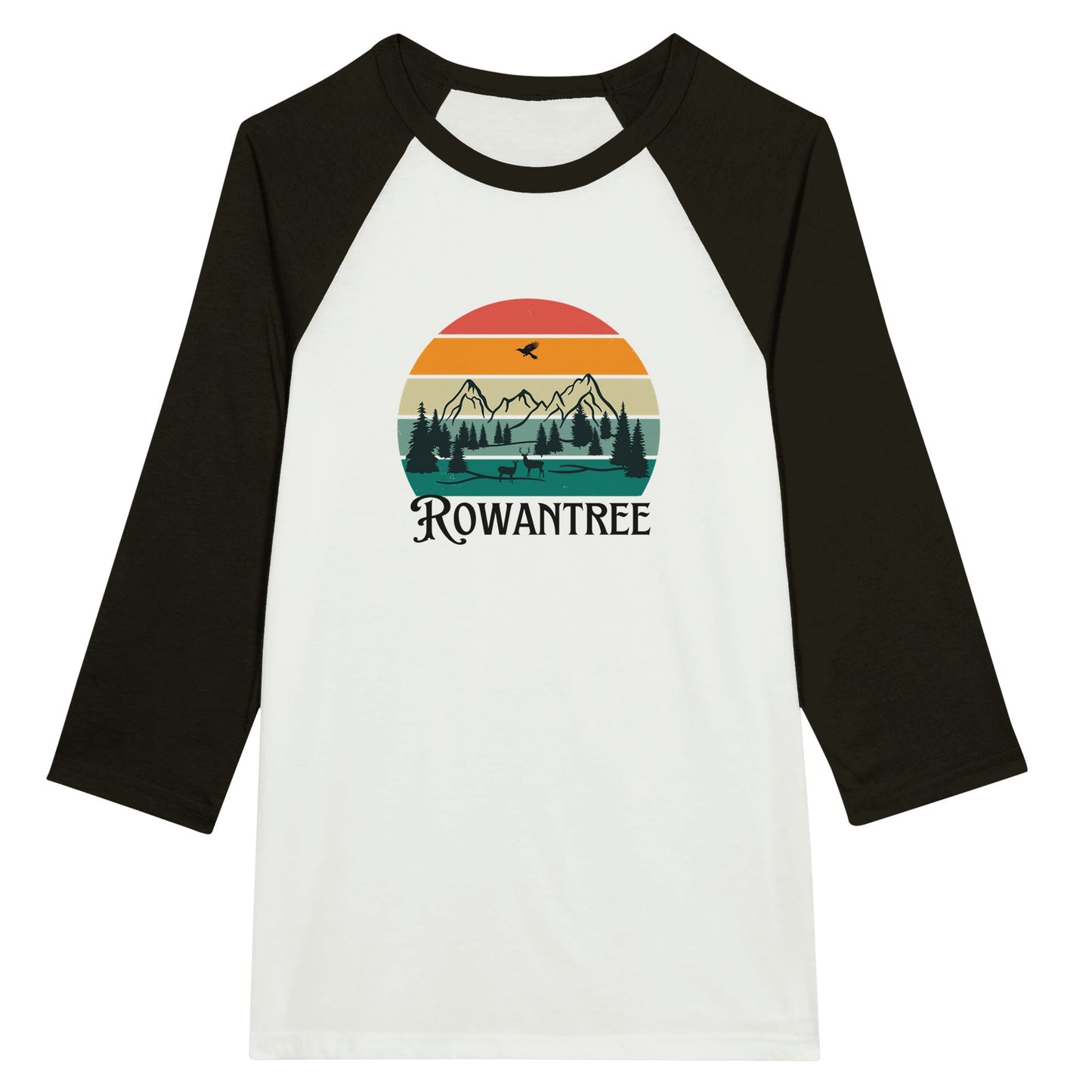 Rowantree Retro Unisex 3/4 sleeve Raglan T-shirt - Rowantree Clothing and Accessories Inc