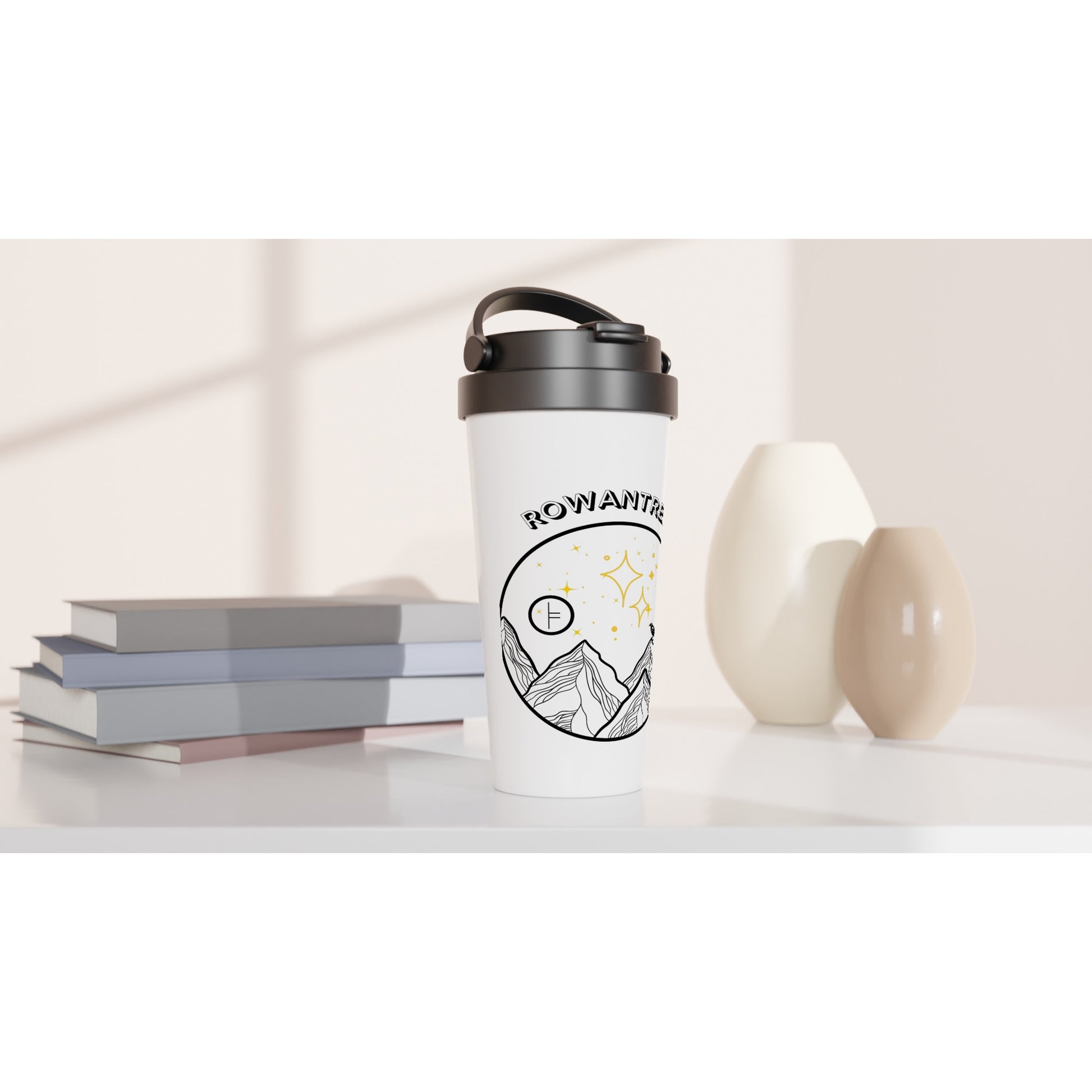 White 15oz Stainless Steel Travel Mug - Rowantree Clothing and Accessories Inc