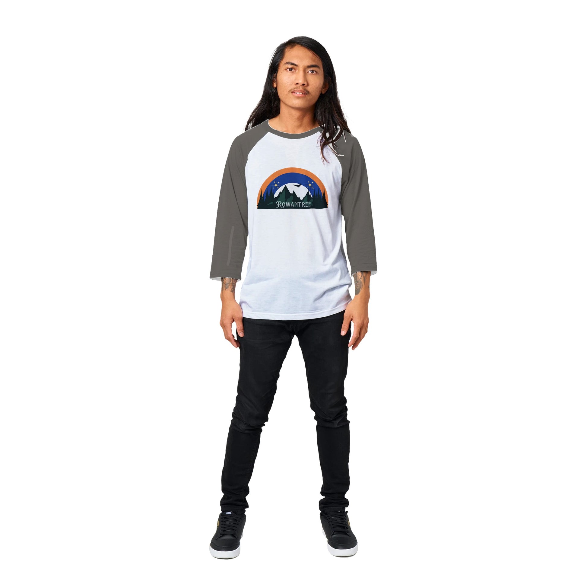 Retro Mountains Unisex 3/4 sleeve Raglan T-shirt - Rowantree Clothing and Accessories Inc