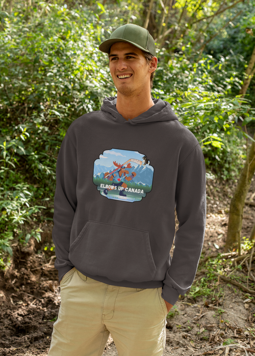 "Elbows Up Canada Moose " Classic Unisex Pullover Hoodie | Gildan® 1850 - Rowantree Clothing  