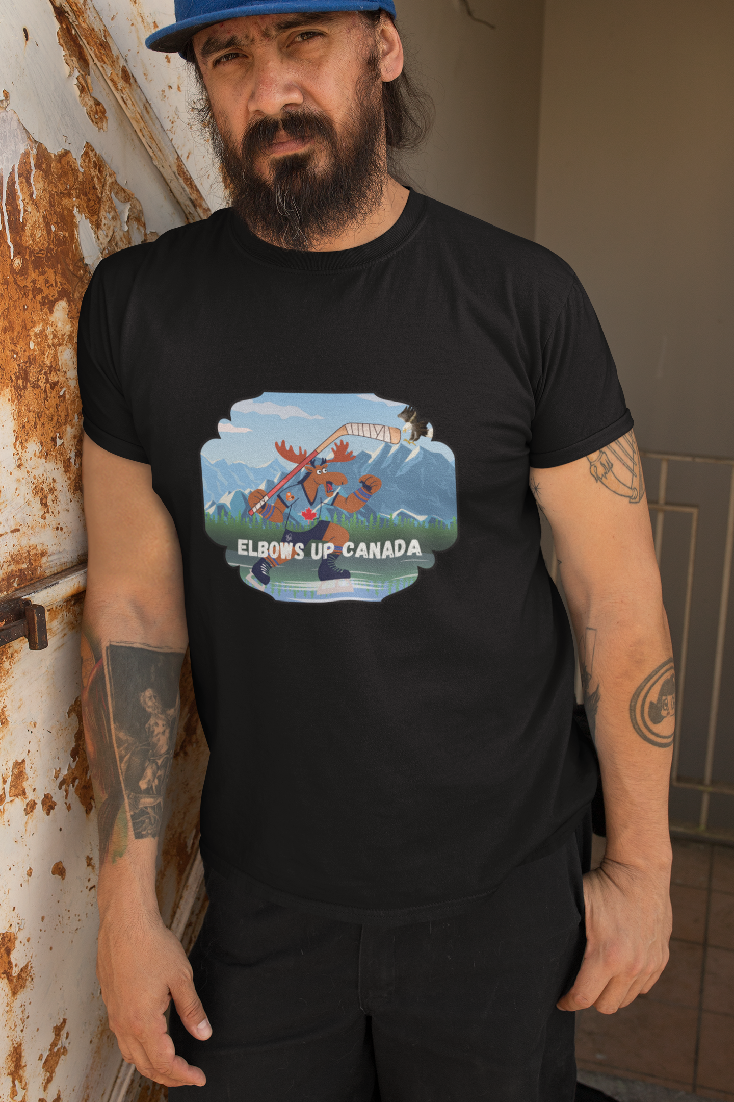 "Elbows Up" Canada Moose Unisex Crewneck T-shirt | Gildan® 64000 - Rowantree Clothing  