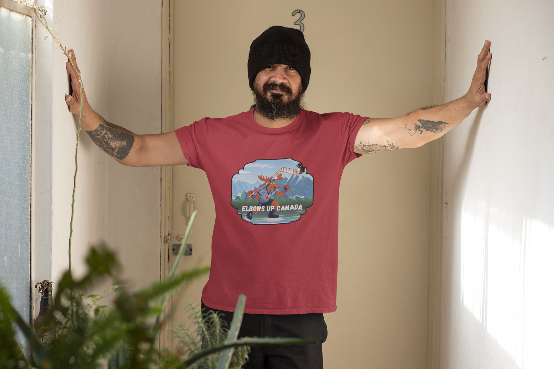 "Elbows Up" Canada Moose Unisex Crewneck T-shirt | Gildan® 64000 - Rowantree Clothing  