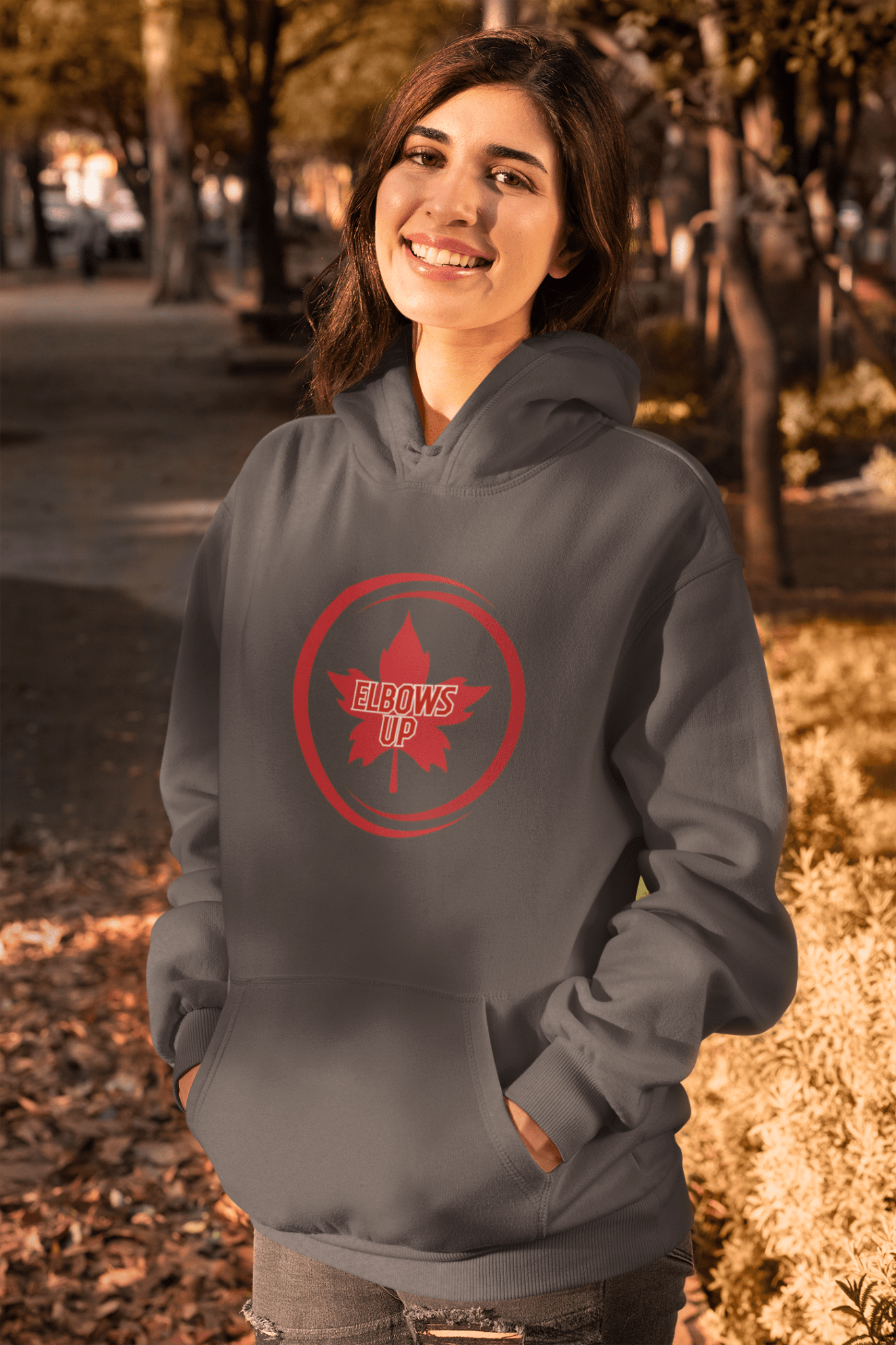 "Elbows Up Maple Leaf" Classic Unisex Pullover Hoodie | Gildan® 1850 - Rowantree Clothing
