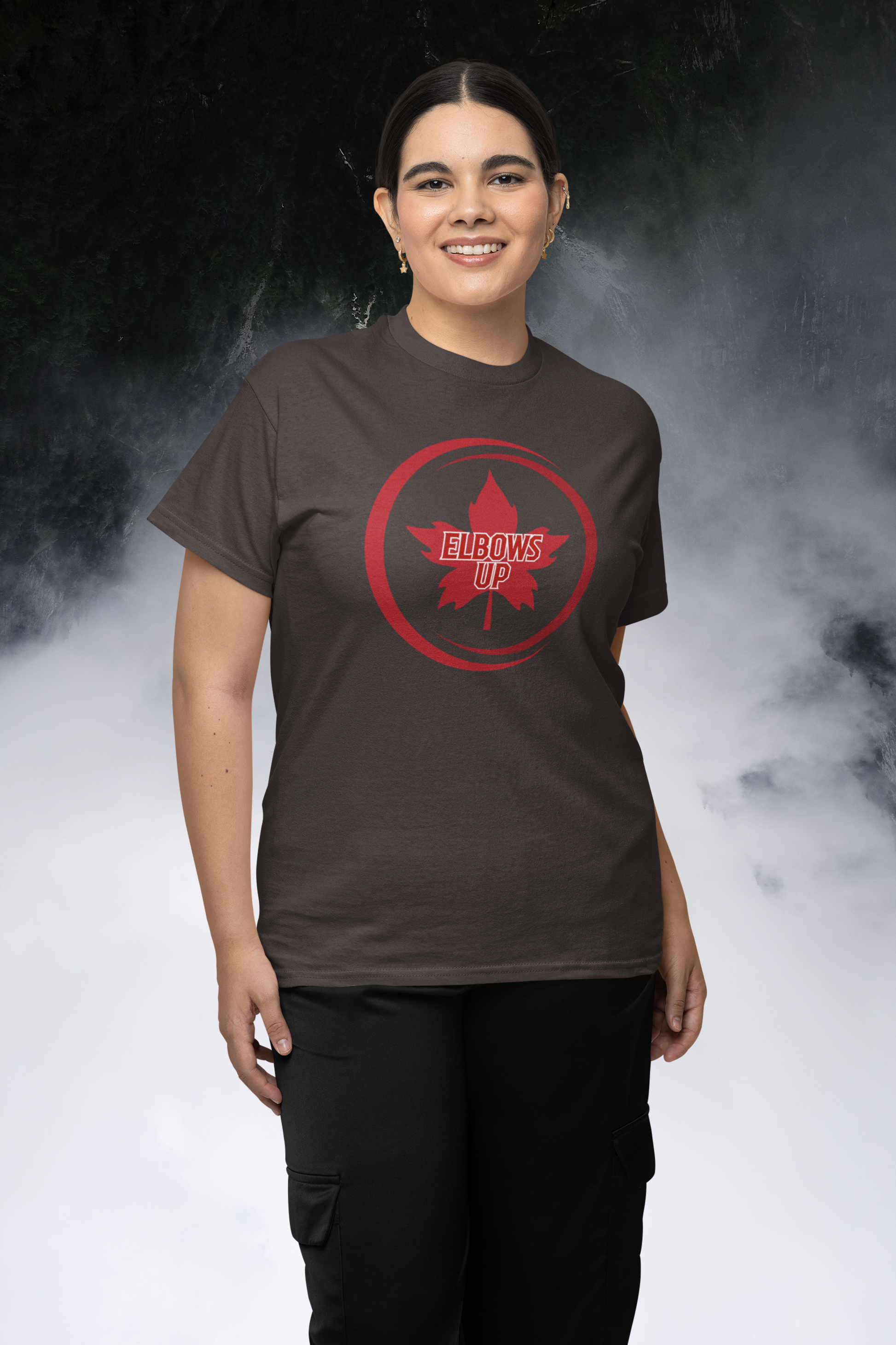 "Elbows Up" Maple Leaf  Unisex Crewneck T-shirt | Gildan® 64000 - Rowantree Clothing  