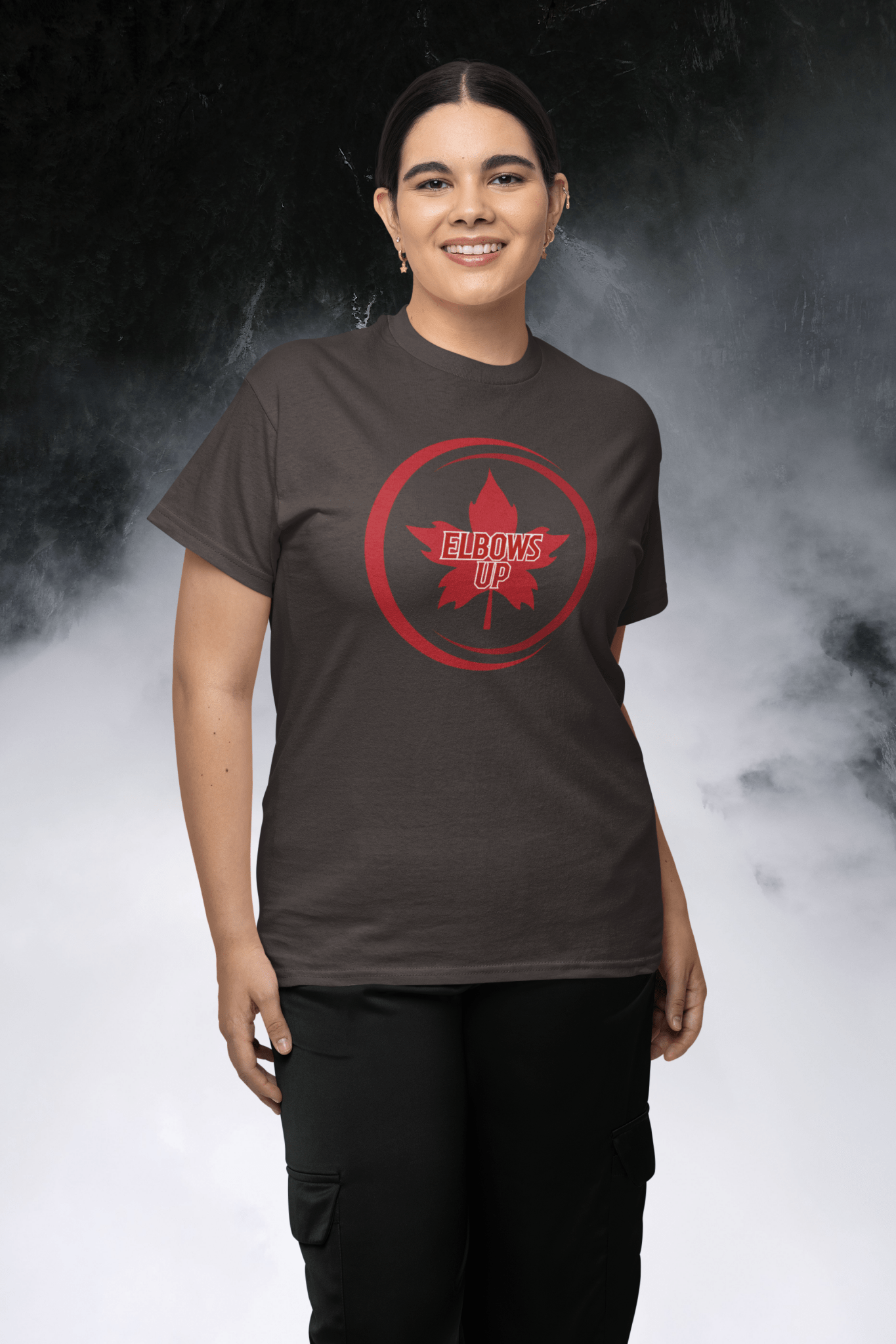 "Elbows Up" Maple Leaf Unisex Crewneck T-shirt | Gildan® 64000 - Rowantree Clothing