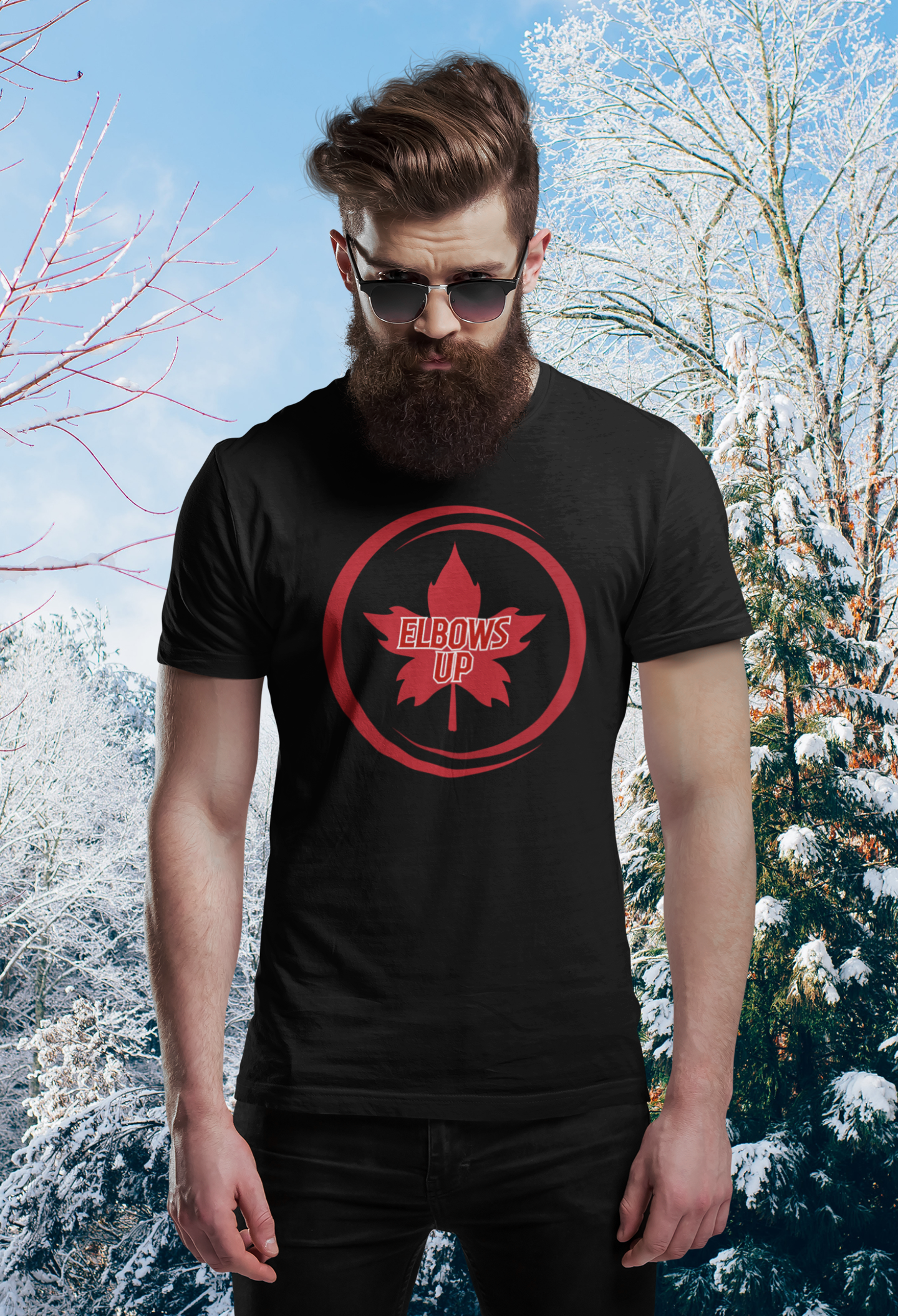 "Elbows Up" Maple Leaf  Unisex Crewneck T-shirt | Gildan® 64000 - Rowantree Clothing  