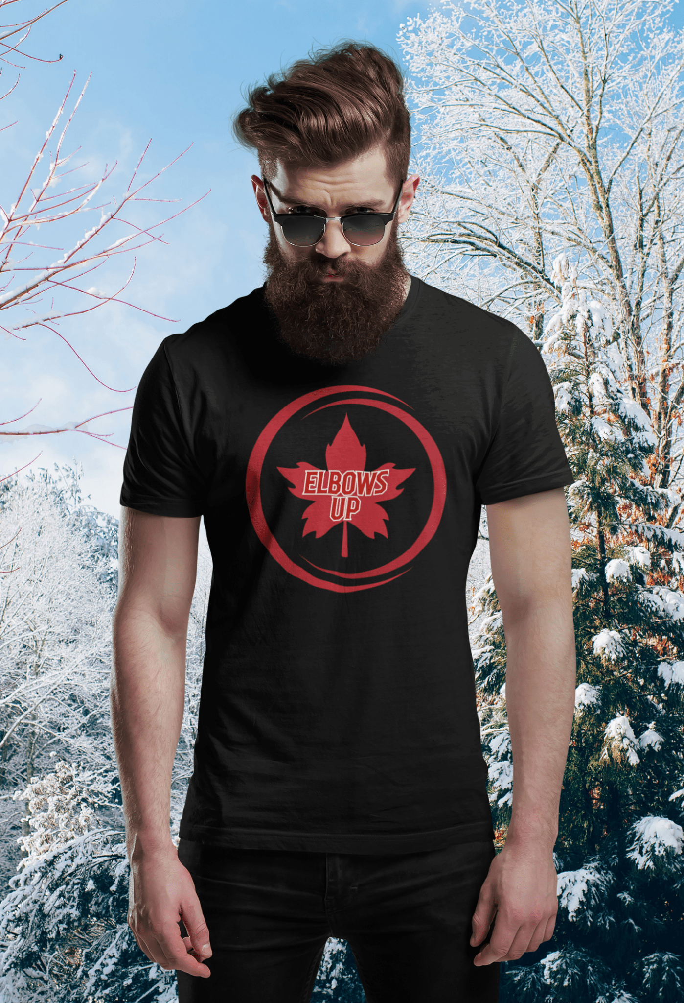 "Elbows Up" Maple Leaf Unisex Crewneck T-shirt | Gildan® 64000 - Rowantree Clothing