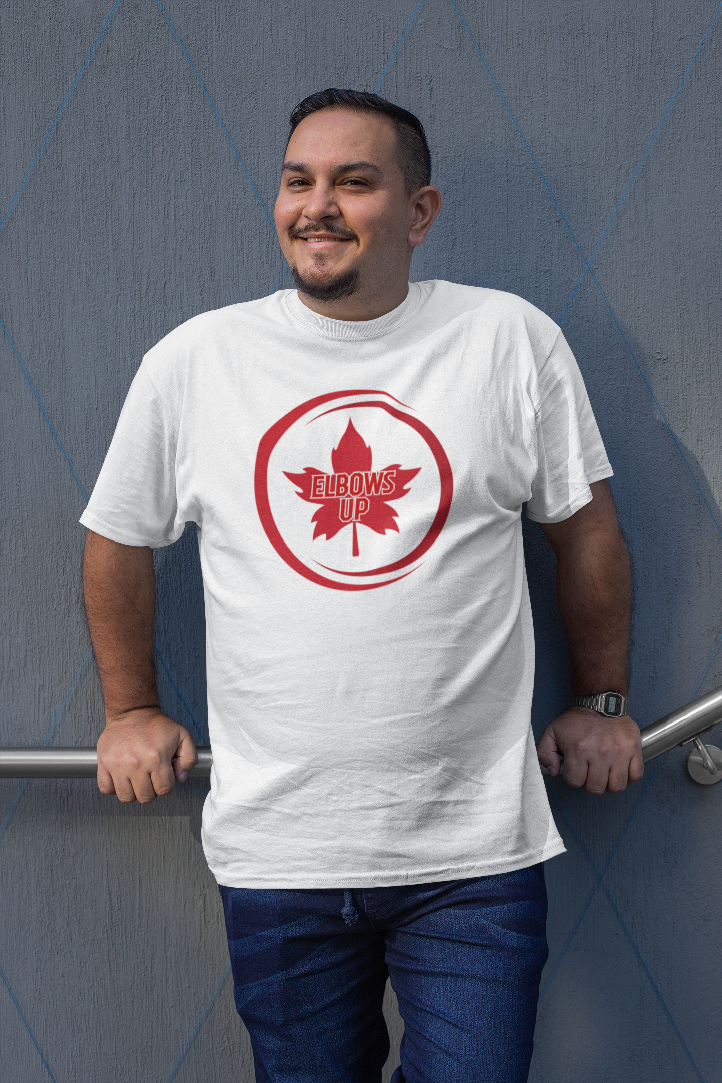 "Elbows Up" Maple Leaf  Unisex Crewneck T-shirt | Gildan® 64000 - Rowantree Clothing  