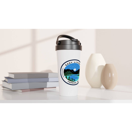 White 15oz Stainless Steel Travel Mug - Rowantree Clothing and Accessories Inc