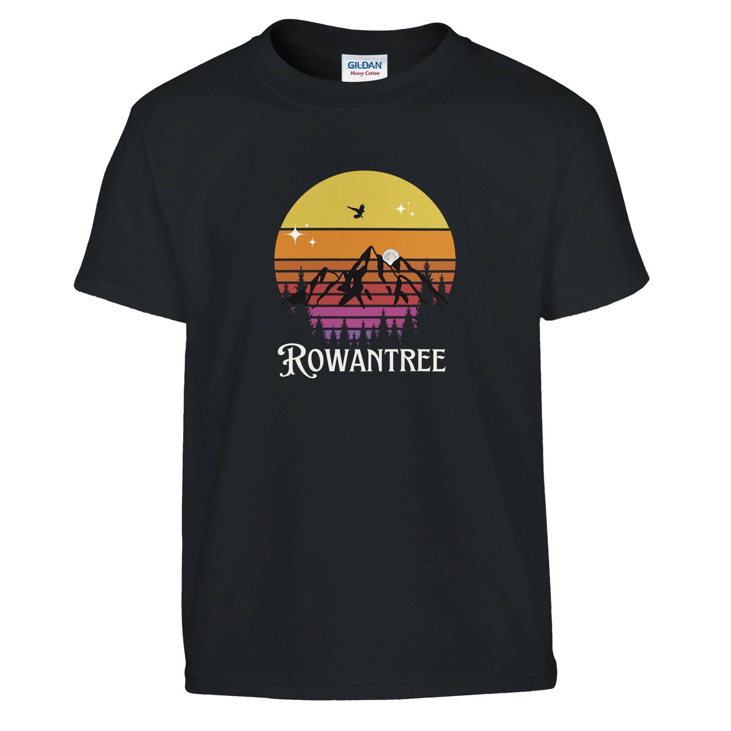 Rowantree  Mountains White Text Classic Kids Crewneck T-shirt | Gildan® 5000B - Rowantree Clothing and Accessories Inc