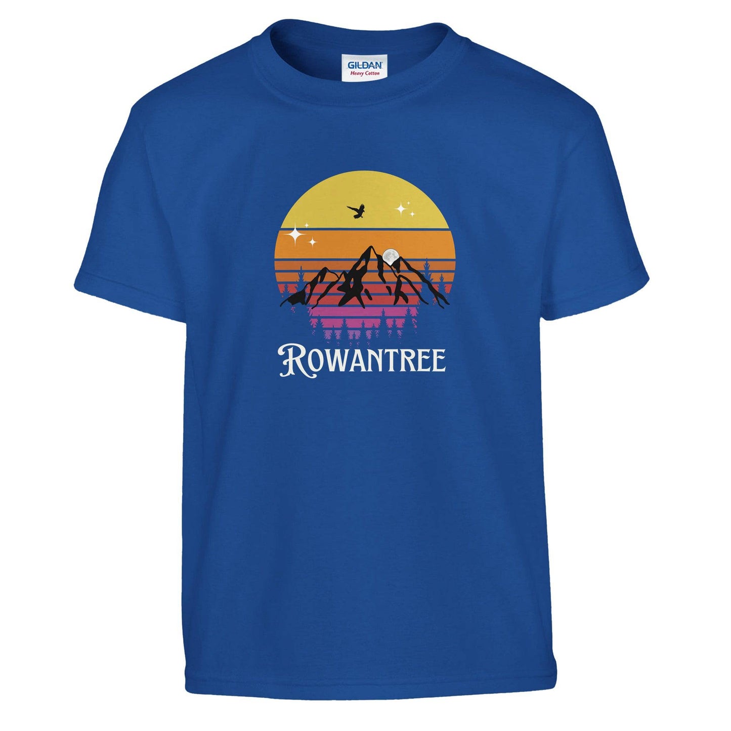 Rowantree  Mountains White Text Classic Kids Crewneck T-shirt | Gildan® 5000B - Rowantree Clothing and Accessories Inc