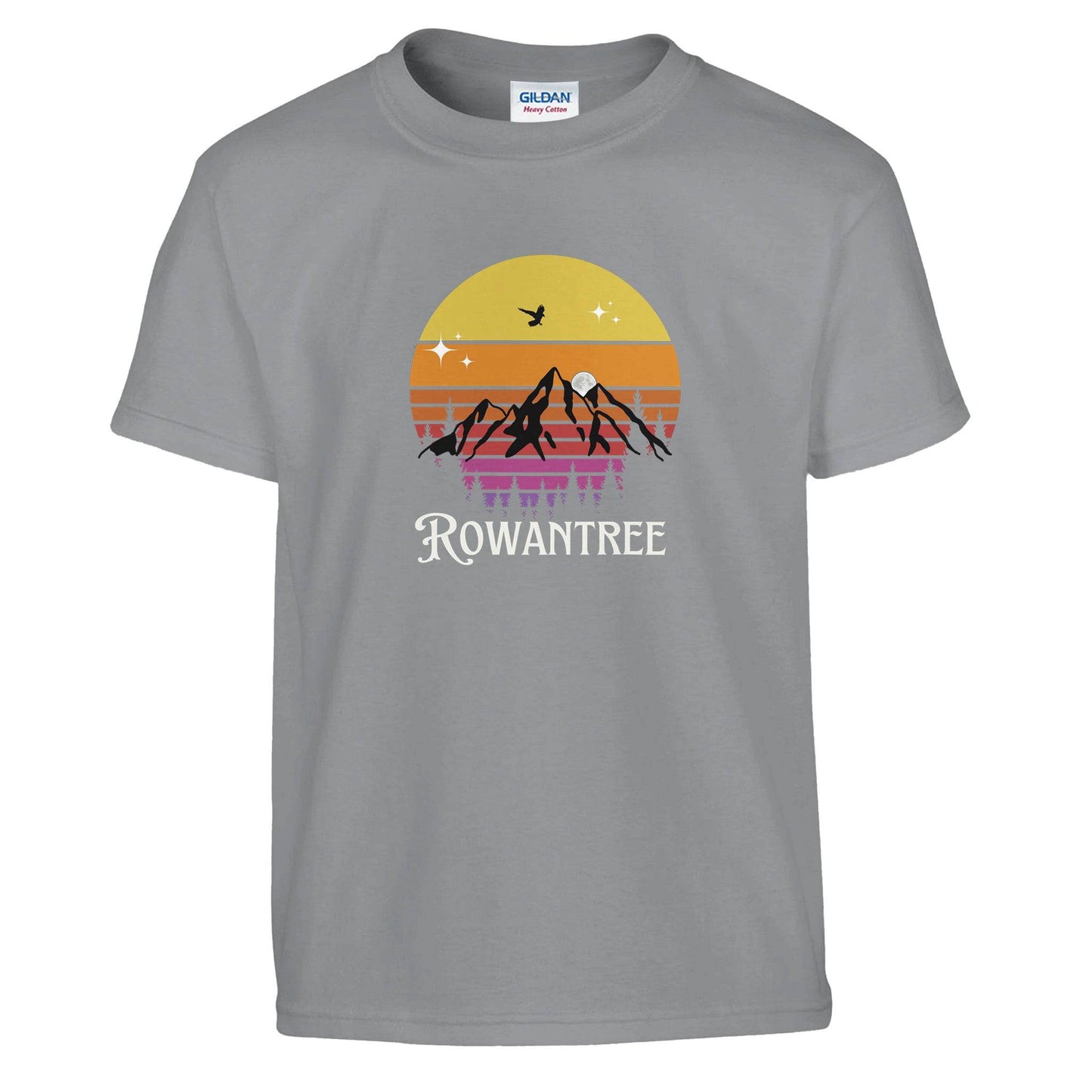 Rowantree  Mountains White Text Classic Kids Crewneck T-shirt | Gildan® 5000B - Rowantree Clothing and Accessories Inc