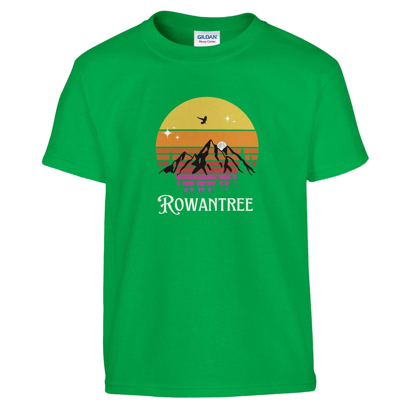 Rowantree  Mountains White Text Classic Kids Crewneck T-shirt | Gildan® 5000B - Rowantree Clothing and Accessories Inc