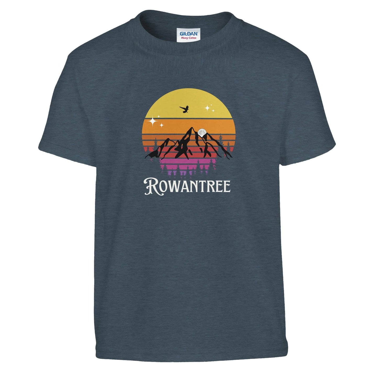 Rowantree  Mountains White Text Classic Kids Crewneck T-shirt | Gildan® 5000B - Rowantree Clothing and Accessories Inc