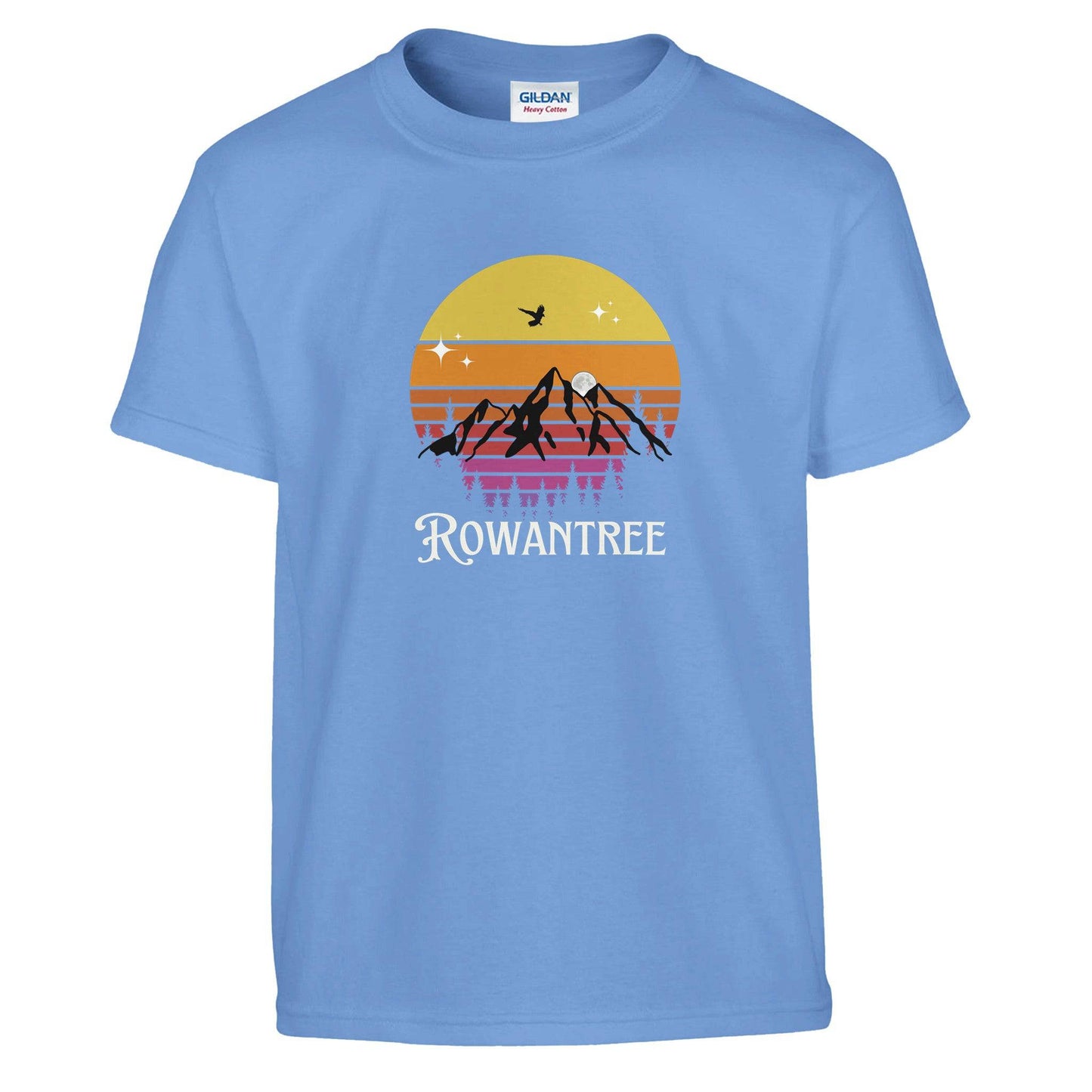 Rowantree  Mountains White Text Classic Kids Crewneck T-shirt | Gildan® 5000B - Rowantree Clothing and Accessories Inc