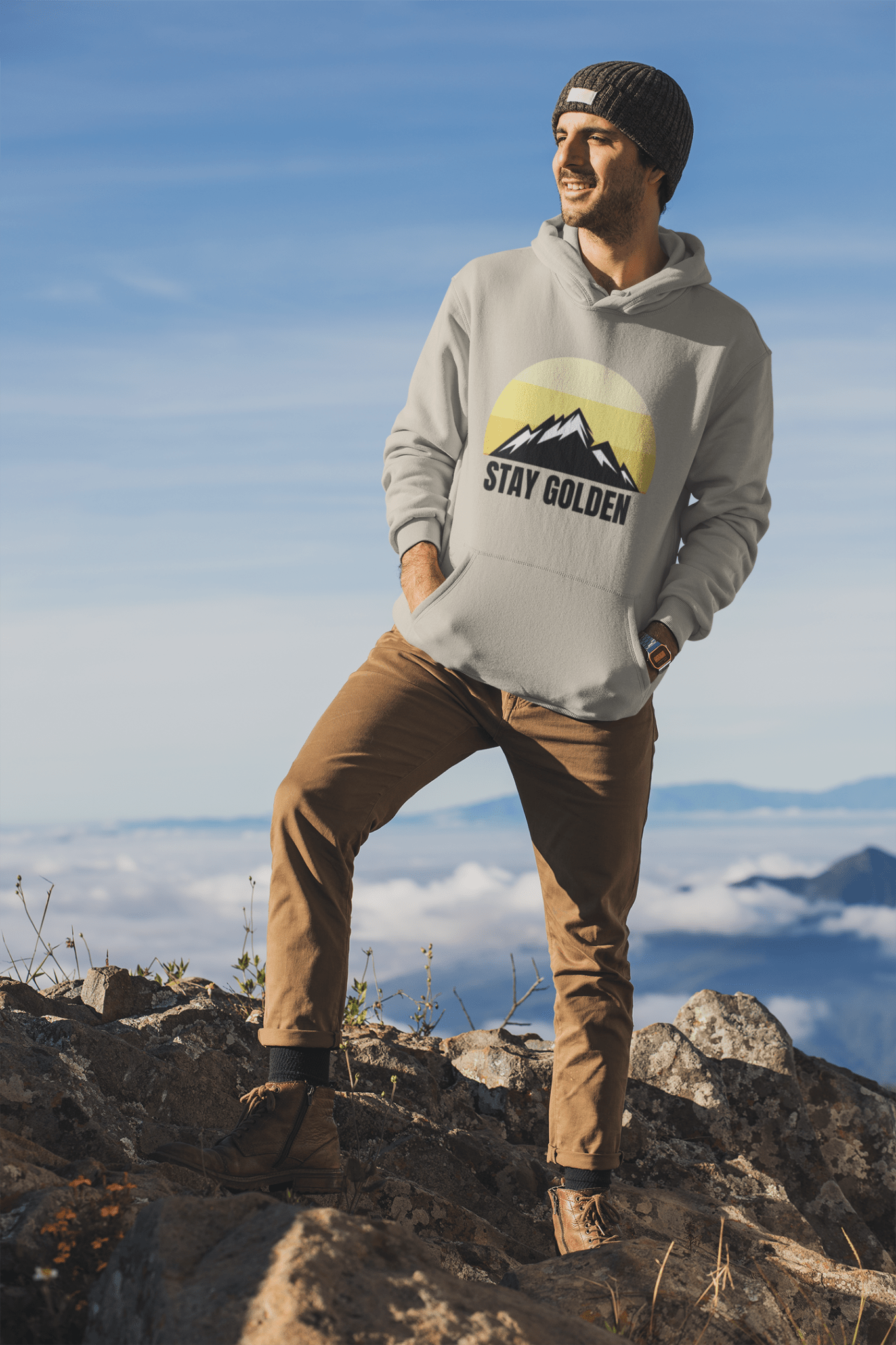 Stay Golden Mountain Hoodie — Printed in Canada | RowanTree - RowanTree Clothing