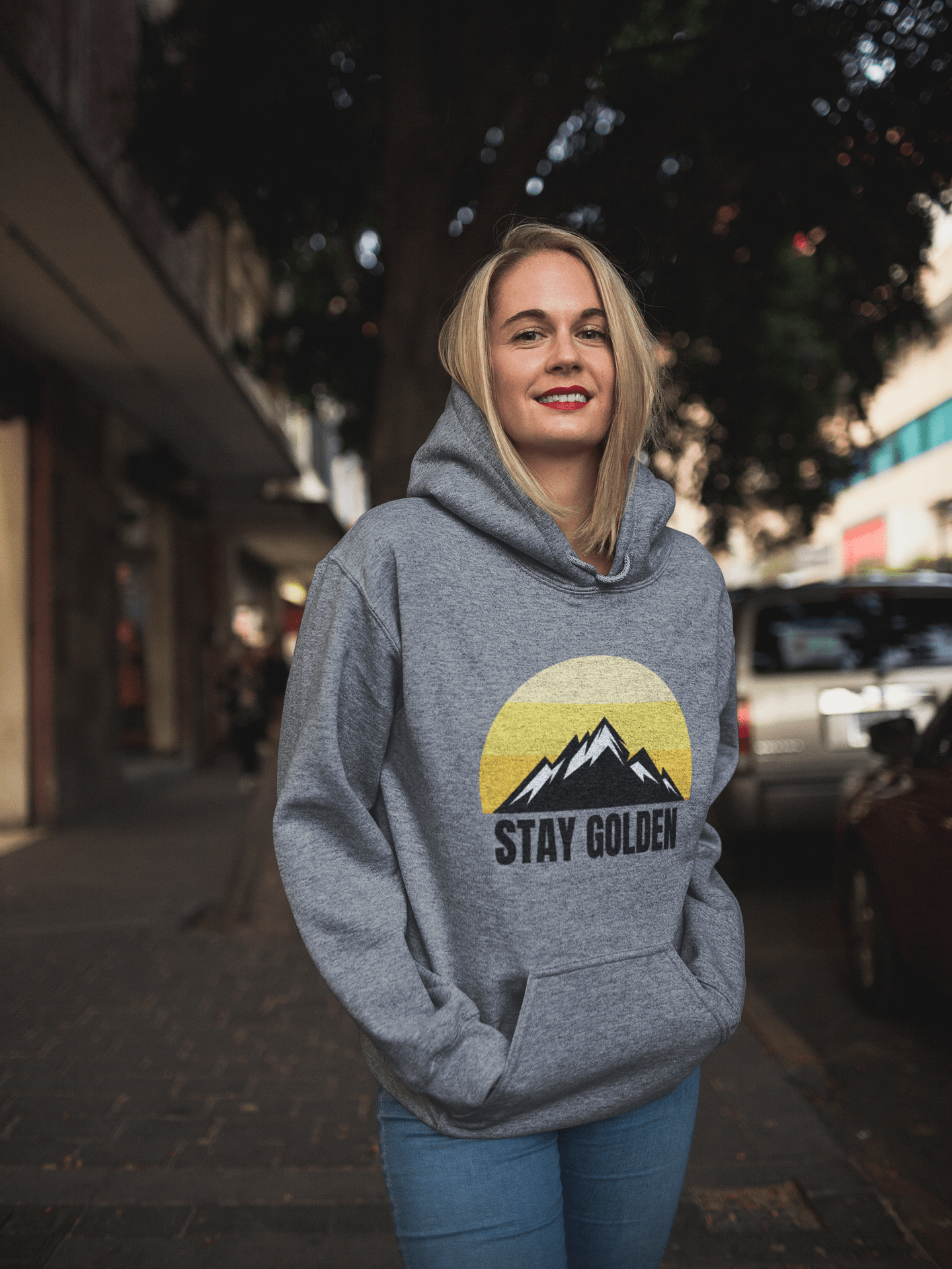 Stay Golden Mountain Hoodie — Printed in Canada | RowanTree - RowanTree Clothing