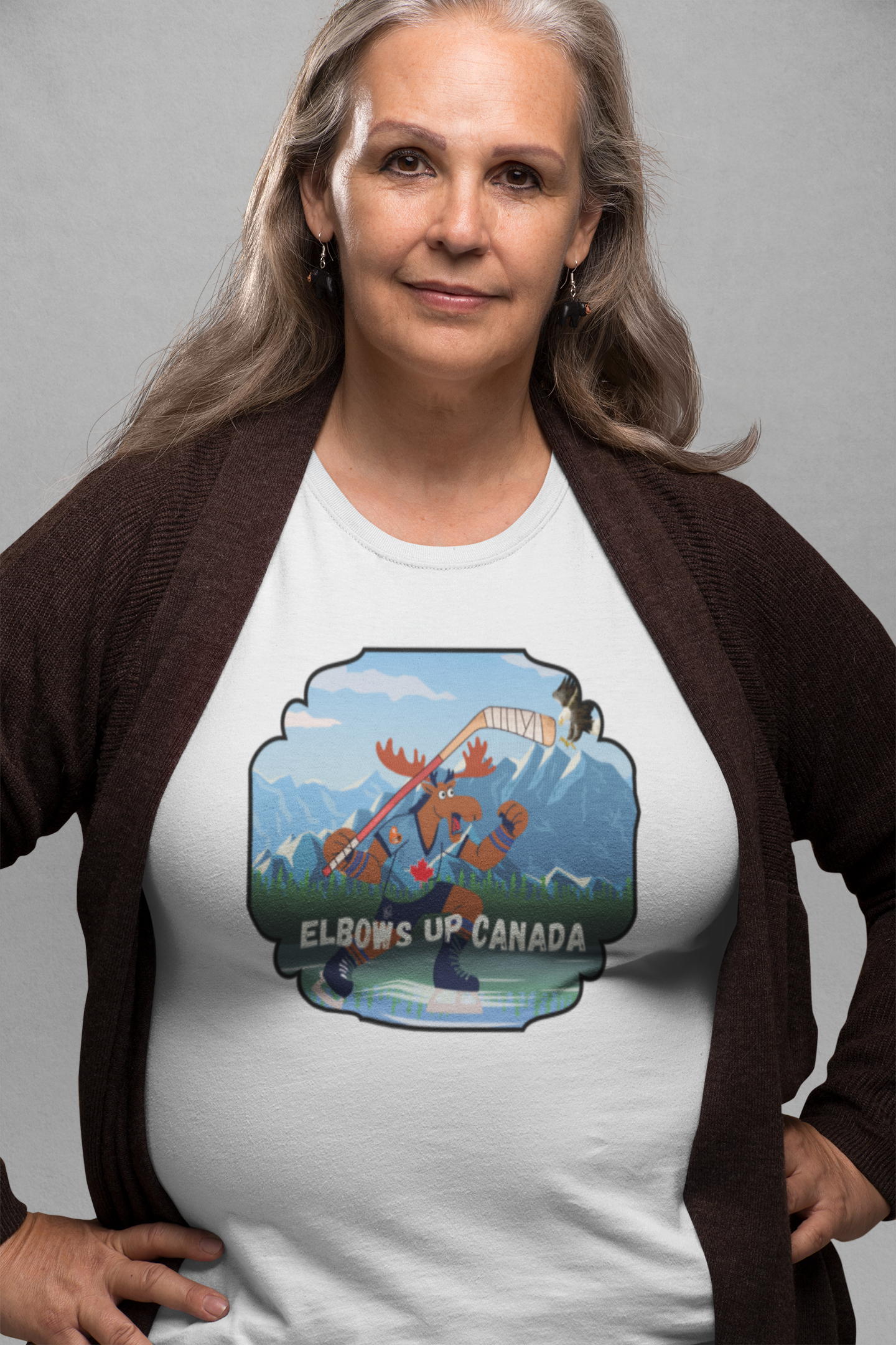 "Elbows Up" Canada Moose Unisex Crewneck T-shirt | Gildan® 64000 - Rowantree Clothing and Accessories Inc